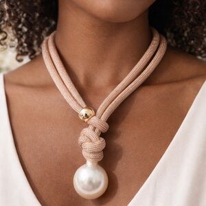 ✨ Rose Gold Pearl Knot Statement Necklace